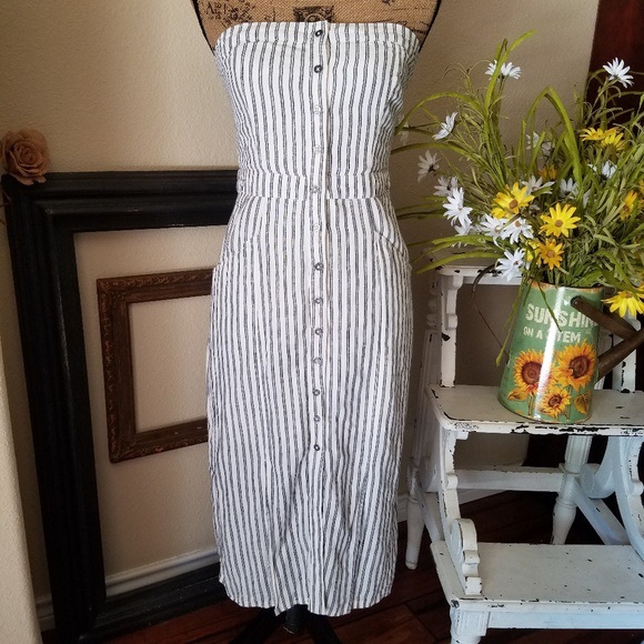 UO BDG Tiffany Button-down Strapless Midi Dress - Picture 3 of 3